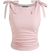 CIDER Crop Tank Tops for Women Bowknot Ruched Solid Scoop Neck Sleeveless Fitted Tops