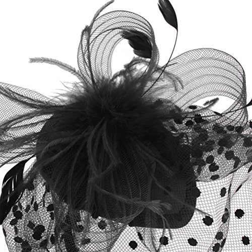 Tinksky Retro Style Bird Cage Mesh Bridal Face Veil Feather Fascinator Hair Clip Wedding Valentine's Day Hair Accessory