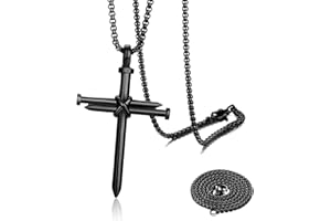 Sylvil 2PCS Nail Cross Pendant for Men, Hanging Cross Car Rearview Mirror Hanging Chain with 3 Nail, Stainless Steel Religious Cross Decoration(Black)