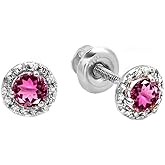 Dazzlingrock Collection 18K 4mm Each Round Gemstone & Diamond Womens Halo Stud Earrings, Solid White Gold
