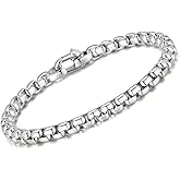 VNOX Box Chain Bracelet for Men Women - Simple Metal Mens Bracelets Square Rolo Link Round Box Chain Black Stainless Steel Bracelets Jewelry Gifts for Boyfriend