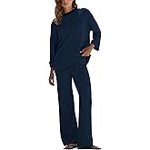 IQSQSQ Women's 2 Piece Sweater Set Long Sleeve Knit Top Wide Leg Pants Spring Fall Winter Casual Lounge Outfit