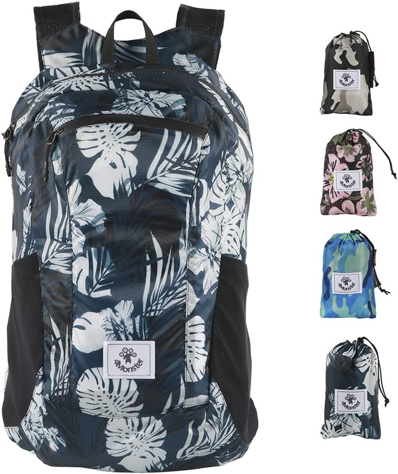 4Monster Packable Backpack Ultra Lightweight, Foldable Backpack Water Resistant, Hiking Daypack for Travel Camping Outdoor, Daily Walk-around, Cycling, Sports, Excursions(Blue Flower, 16L)