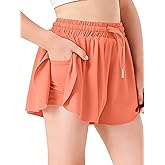 Hvididan Butterfly Shorts Girls 2 in 1 Flowy Shorts with Pocket Athletic Running Tennis Skirts 3-14Y
