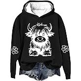 Cute Funny Highland Cow Hoodies for Boys Girls Graphic Sweatshirt Cowgirl Long Sleeve Pullover Top Warm Winter Clothes