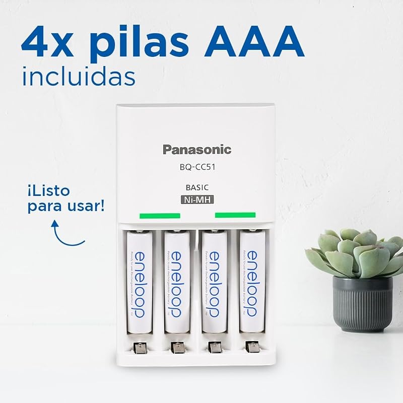 Básico. Carregador para 2 ou 4 pilhas AA/AAA Ni-MH com 4 baterias eneloop AAA/Micro com capacidade aumentada e 6 novas características de segurança.