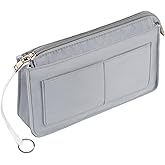 Vercord Purse Organizer Insert with Zipper for Women Hobo Handbags Shaper Insert 12 Pockets Bag Grey Small