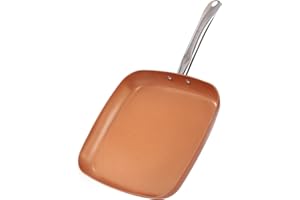 Toutrop Non-Stick Copper Square Frying Pan, 12" Chef Skillet with Ceramic Coating, Oven Dishwasher Safe, PFOA-Free, Home Use for All Stoves
