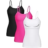 ATTRACO Women 3 Pack Cotton Camisoles wtih Shelf Bra Adjustable Spaghetti Strap Tank Tops