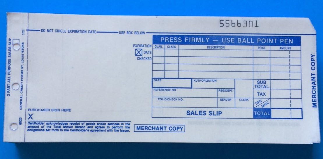 Credit Card Sales Slips, Two Part Carbonless Long Form 38
