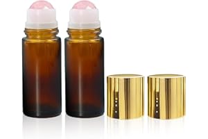 Warmify 2 Pack Refillable Amber Glass Roll On Bottles, 2 Pack 50ml Rose Quartz, 50ml