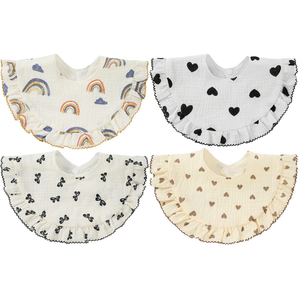 SZJIAHTM 4 Pack Of baby Toddler Soft Cotton Vintage Flower Print Feeding Drooling Breathable Bibs Adjustable Snap Teething Bibs For boys Girls 0-18 Months
