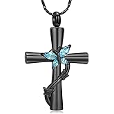 QGJNSGC Butterfly Cross Urn Necklace for Ashes Crystal Butterfly Cremation Jewelry Ashes Pendant for Women Men Memorial Keepsake Jewelry for Human shes of Loved Ones