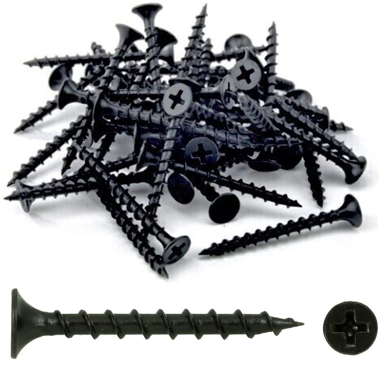 TERF® Drywall Screws 3.5 X 50mm Coarse Thread Sharp Point Phillips Drive Flat Countersunk Black Phosphate Finished For Drywall Plasterboard Wood Timber Multi Purpose Use - Pack of 100