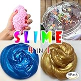 HSETIY Super Slime kit - 4 Styles Slime（2.5 oz each,total 10oz） with Colorful Foam Balls, fresh fruit decoration,blue and Golden sand Glitter Shake Jars for DIY Slime