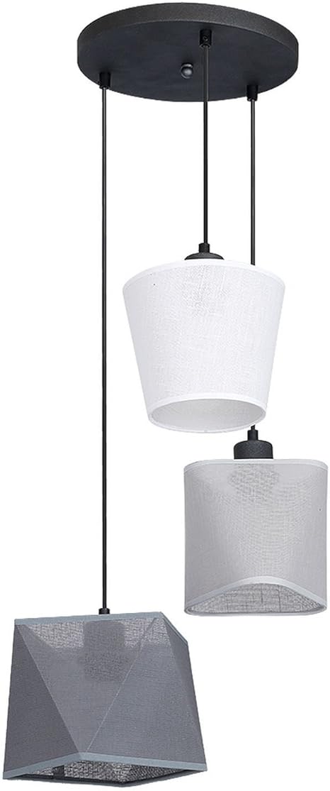 Weiss Graue Pendelleuchte 3 Flammig Runder Baldachin Metall Stoff Wohnraum Moderne Lampe Esszimmer Hangelampe Amazon De Beleuchtung