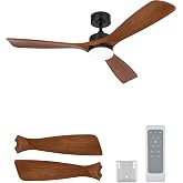 VONLUCE Wood Ceiling Fan with Lights 52 Inch, Walnut | Remote Control, 3 Solid Wood Blades, 3CCT, Full-spectrum, 6-Speeds, Quiet Reversible DC Motor, Timer, Indoor/Outdoor Use