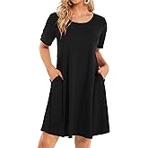 Womens Summer Dresses Beach Casual Loose Tshirt Floral Short Sleeve Flowy Pockets Sundresses