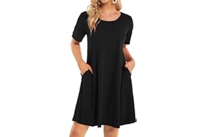 ELESCAT Womens Summer Dresses Beach Casual Loose Tshirt Floral Short Sleeve Flowy Pockets Sundresses