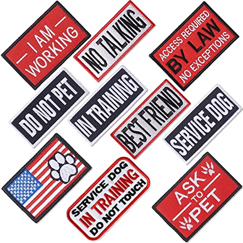 GYGYL 10Pcs Service Dog Patches, Ask to Pet Do Not Pet Patch, Tactical Pet in Training, Embroidered Fastener Hook and Loop Patch for Dog Vest Harnesses Collars
