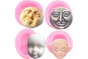 ZiXiang Moon Face Silicone Molds Human Face Fondant Mold For Cake Decorating Cupcake Topper Candy Polymer Clay Chocolate Gum Paste Set of 4