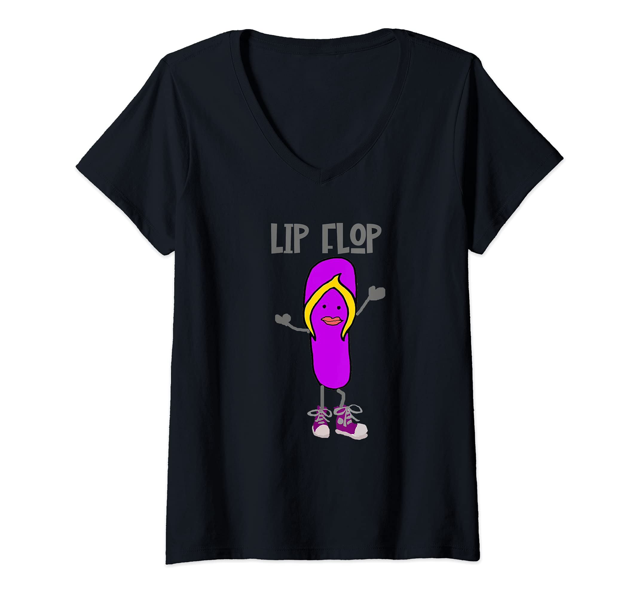 Womens Smileteesfunny Funny Lip Flop Flip Flop with Lips Beach Pun V-Neck T-Shirt