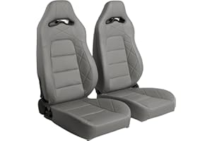WTRAVEL Universal Bucket Seats Racing Seats Adjustable Car Seats Reclinable Sport Seats PU Leather with Sliders 2 pcs (Grey, 36.8"×20.6"×22.6")