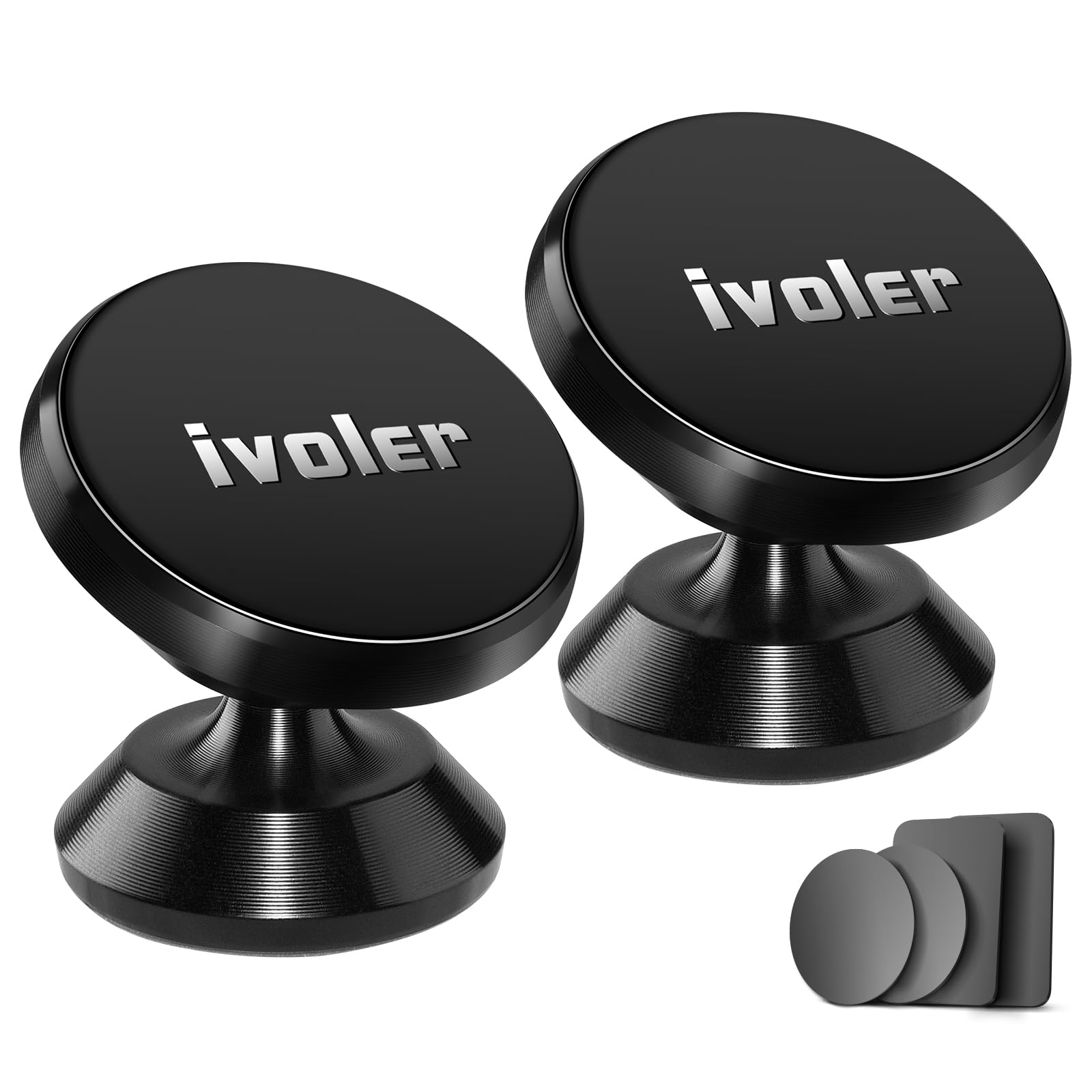 ivoler [2-Pack Magnetic Car Phone Holder – Ultra-Compact Mount with Strong N52 Magnets, 360° Rotation, Hands-Free Cradle for iPhone, Samsung, Pixel & More (Metal Plate Required) – Black