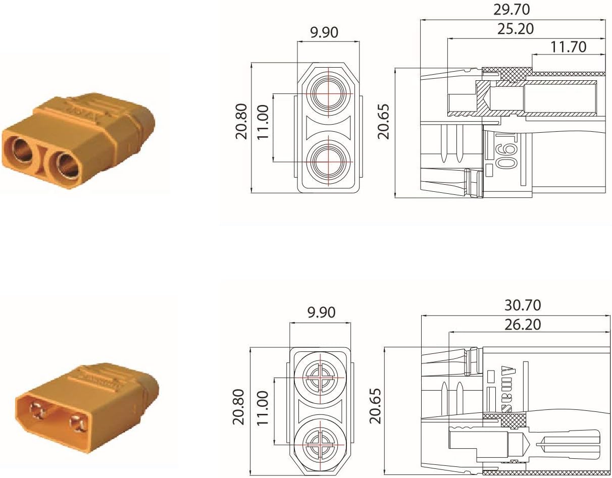 YUNIQUE GREEN-CLEAN-POWER - XT90H Male-Female Connectors 5 works, Yellow - Image 4