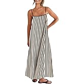 Shy Velvet Women's 2026 Summer Linen Maxi Dress Contrast Spaghetti Strap Dress Backless Casual Party Beach Dresses