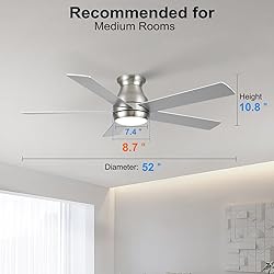 POCHFAN 52 Inch Brushed Nickel Ceiling Fans with