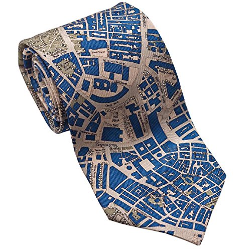 Josh Bach Mens CIVITAS Map of Boston Silk Necktie Blue/Taupe