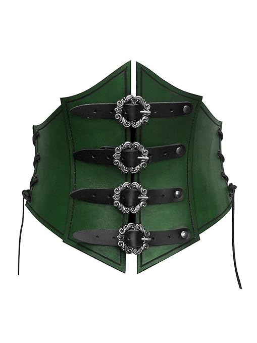 Andracor – Steampunk Corsage Renaissance – Unterbrust Ledermieder mit Zierschnallen und Korsett Optik – für LARP, Mittelalter
