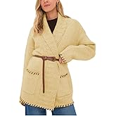 VAOYIU Women's Elegant Knit Cardigan Shawl Collar Versatile Soft Outerwear with Pockets and Stitched Details
