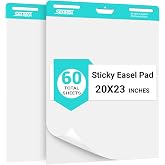 SHARBDA Chart Paper,Sticky Easel Pad for Teachers, 20x23 Inches,Anchor Flip Chart Paper with Lines,Heavyweight Self-Stick Flip Chart Paper, Residue-Free &amp; EasyRemoval, 60 Sheets, 2 Pads