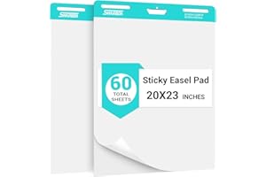 SHARBDA Sticky Easel Pad,20 in x 23 in,Flip Chart Paper,Sticky Chart Paper for Teachers,Self-Stick Easel Paper,Super Sticky & Bleed-Resistant, 30 Sheets/Pad, 2 Pads