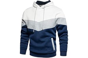 POBOPO Mens Hoodies Pullover Color Block Fleece Patchwork Winter Sweatshirt Hoodie with Pockets