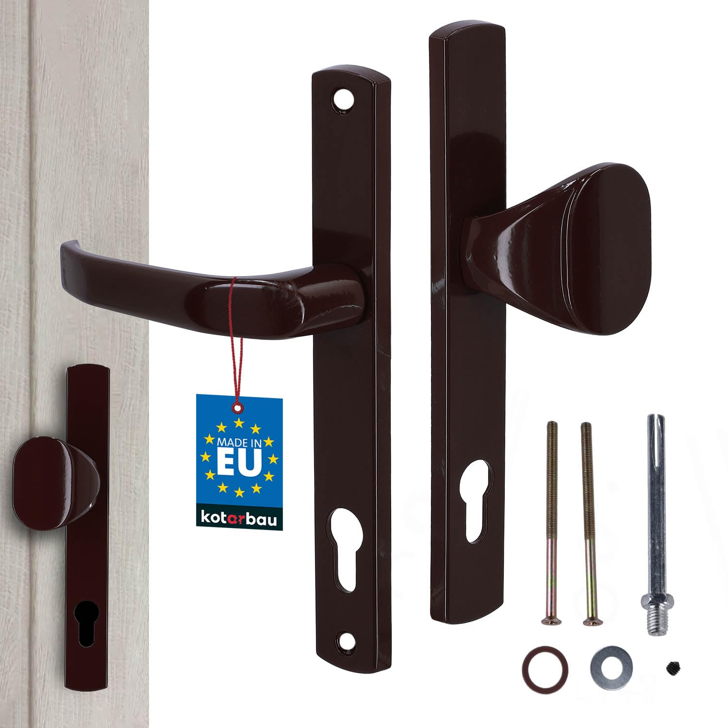 KOTARBAU Door Handle Set, 92 mm, Brown, Profile Cylinder, for Doors Gates, Gates
