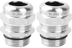 QCG 2 Pcs 3/4" NPT Stainless Steel Waterproof Cable Gland, IP68 Waterproof Adjustable Cable Glands, Strain Relief Cord Grip Connectors with Gaskets and Locknut for 13-18mm Cable Diameter