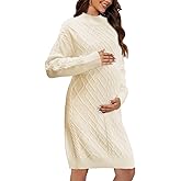 Saodimallsu Womens Maternity Sweater Dress Cable Knit Sexy Bodycon Crew Neck Long Sleeve Fall Mini Sweaters Dresses