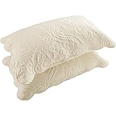 BOSOWOS Quilted Pillow Shams Set of 2, Decorative Microfiber Standard Size Bed Pillow Shams, Soft Breathable Pillow Covers with Envelope Closure (Light Yellow, 20 x 26 Inch)