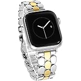 JR.DM Gold Sliver Designer Metal Watch Bands for Women Compatible with Apple Watch 38mm 40mm 41mm 42mm 44mm 45mm 46mm 49mm Adjustable Luxury Dressy Band for iWatch Series SE 11/10/9/8/7/6/5/4/3/2/1