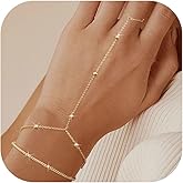 Florideco Hand Chain Bracelets for Women Trendy 2 Piece Adjustable Finger Ring Bracelet Stack Dainty 14K Gold Plated CZ Layered Beaded Hand Chains Jewelry Gifts