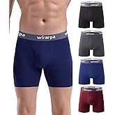 wirarpa Men's Boxer Briefs Cotton Stretch Underwear Open Fly Tagless Underpants Regular Leg 4 PackPack
