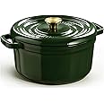 Overmont Enameled Cast Iron Dutch Oven - 5QT Pot with Lid Cookbook & Cotton Potholders - Heavy-Duty Cookware for Braising, Stews, Roasting, Bread Baking moss