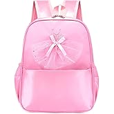 Girls Dance Bag, Nylon Backpack, Pink Ballet Little Girl Storage Bag, Sequin Decoration Children's School Bag Waterproof and Wear-resistant