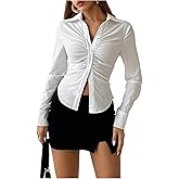 SOLY HUX Women's Button Down Ruched Blouse Long Sleeve Shirts Slim Fit Aesthetic Tops