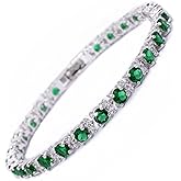 RIZILIA Round Multi-Color CZ Birthstone White Gold Plated Tennis Bracelet, 7"