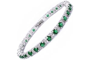 RIZILIA Round Multi-Color CZ Birthstone White Gold Plated Tennis Bracelet, 7"