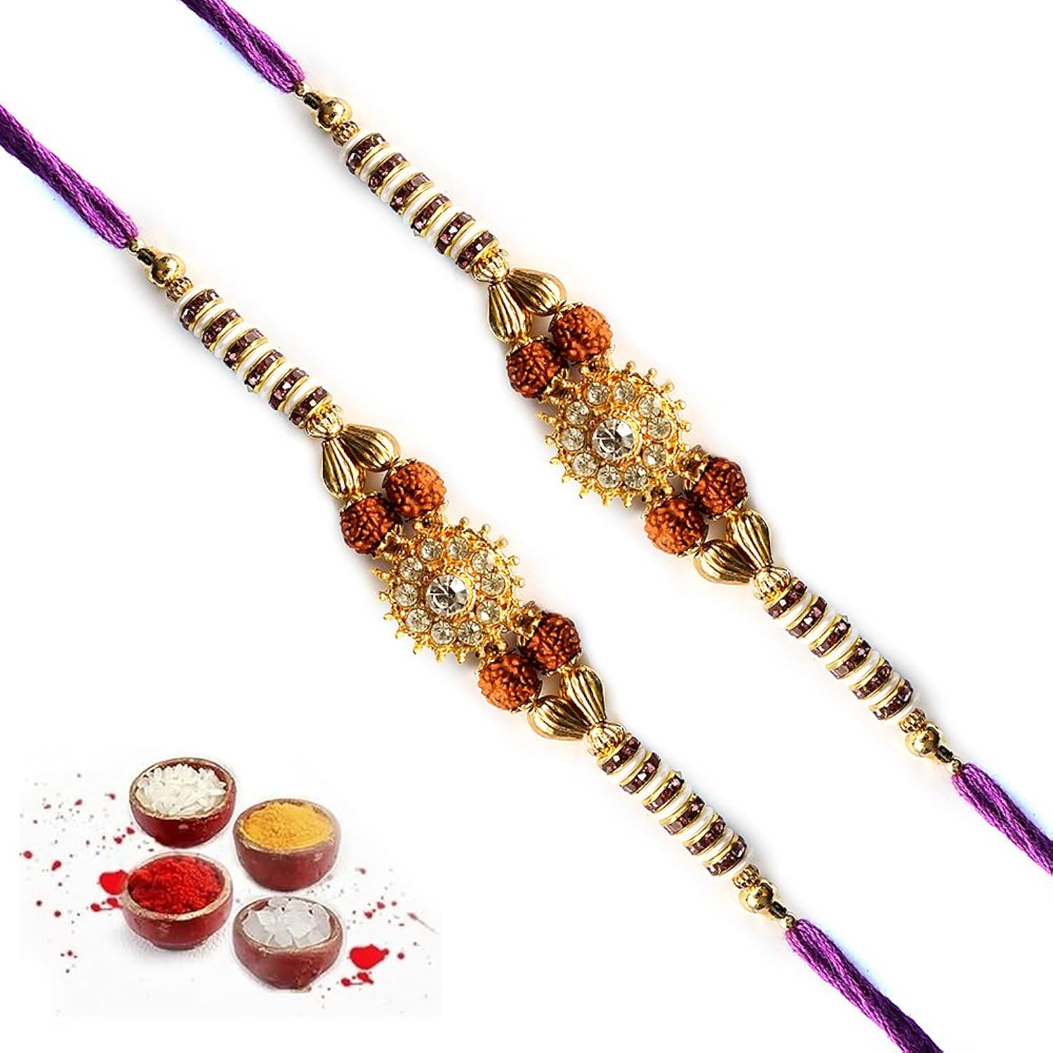 kanisha creations white stone and red work designer rakhi (ts 5233)